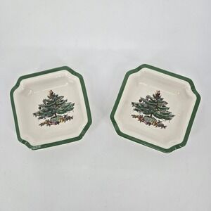 (2) Spode Christmas Tree Candy Trinket Dish Square Ashtray 4.5" England S3324 B